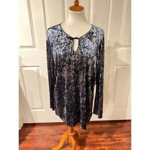 Venezia Womens Long Sleeve Blue Velvet Paisley Top Plus Sz 18/20 Whimsygoth 90s